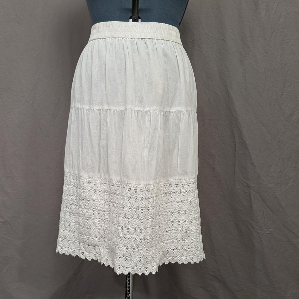 Studio West white cotton tiered lace‑trim midi skirt, size L